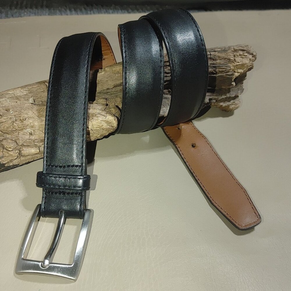 Leegin Classic Dress Belt Genuine Leather Black Brown Silver Buckle Size 32